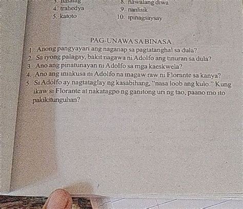 ano ang kahulugan ng nasalag|3. nasalag 4. trahedya 5. katoto 8. nawalang diwa 9, nanlisik 10 .